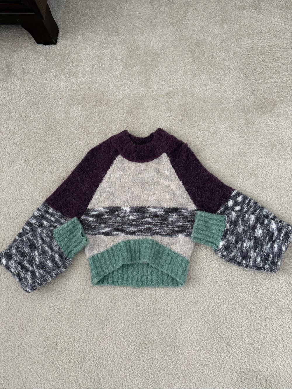 Urban Outfitters Colorblock Crewneck Sweater in Purple, Cream & Green